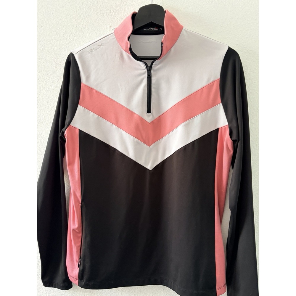 RLX Ralph Lauren 1/4 Zip Pullover Womens M Black Pink White Colorblock Shirt